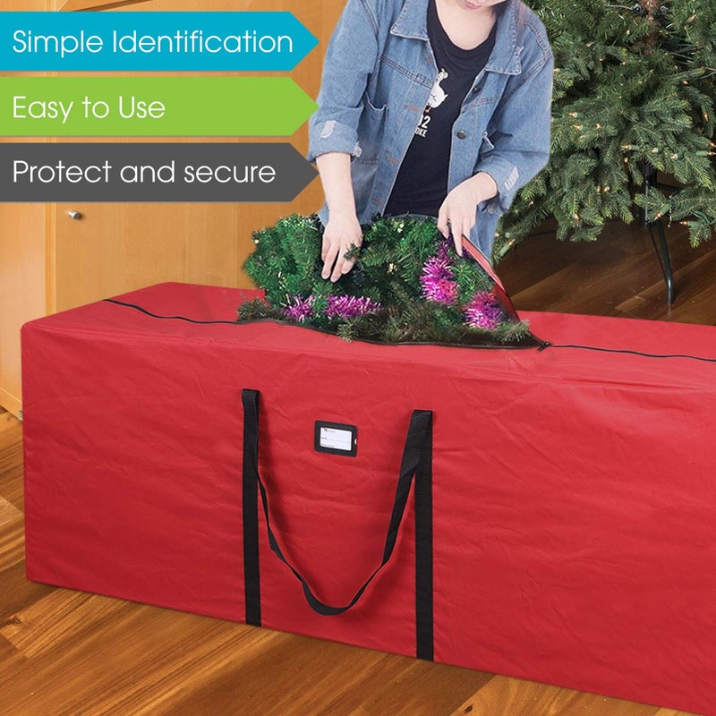 Primode Heavy Duty Christmas Tree Storage Bag | Fits Up to 9 Ft. Tall Disassembled Tree | 25" Height X 20" Wide X 65" Long | Durable 600D Oxford Material | Heavy Duty Xmas Storage Container (Red) - Image 5